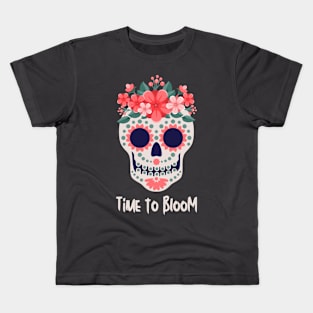 Time to Bloom Floral Skull Halloween Kids T-Shirt